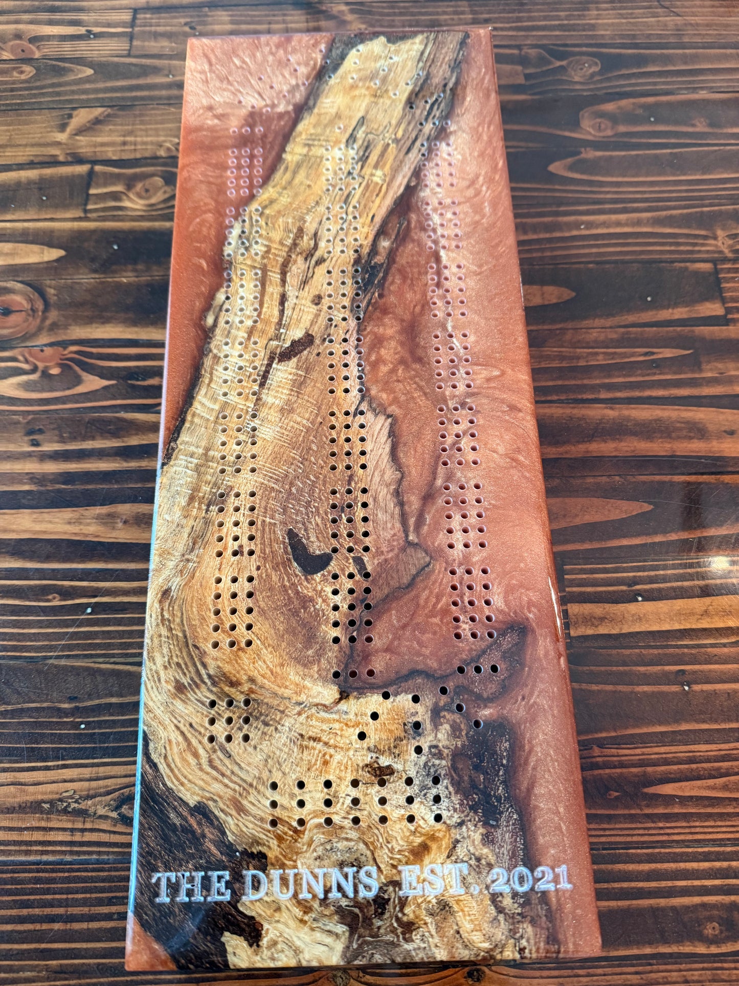 Custom Resin and Wood Cribbage Board