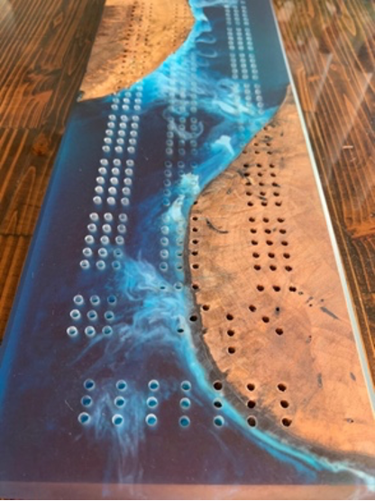Custom Ocean Resin and Wood Cribbage Board image 0