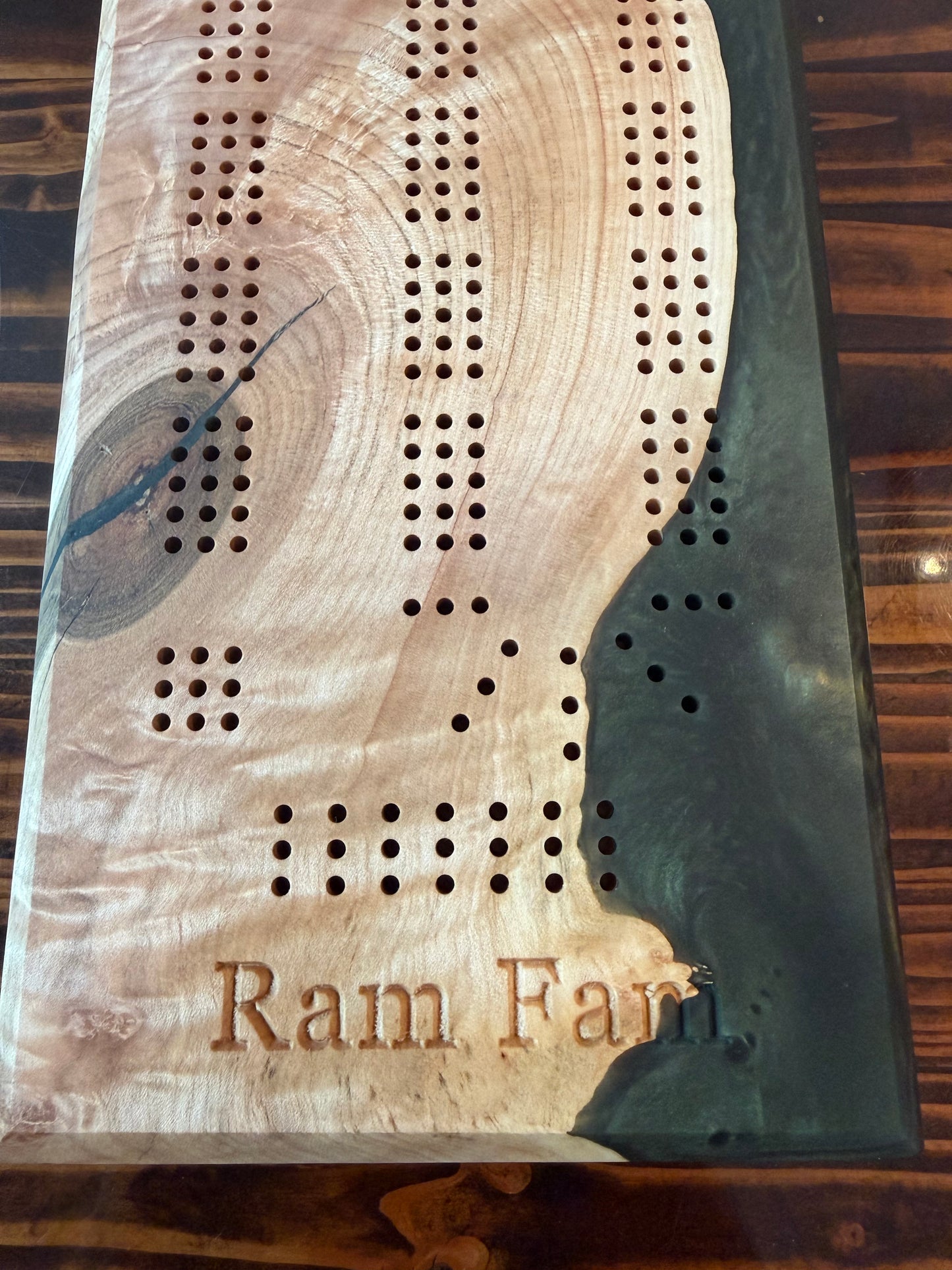 Custom Resin and Wood Cribbage Board