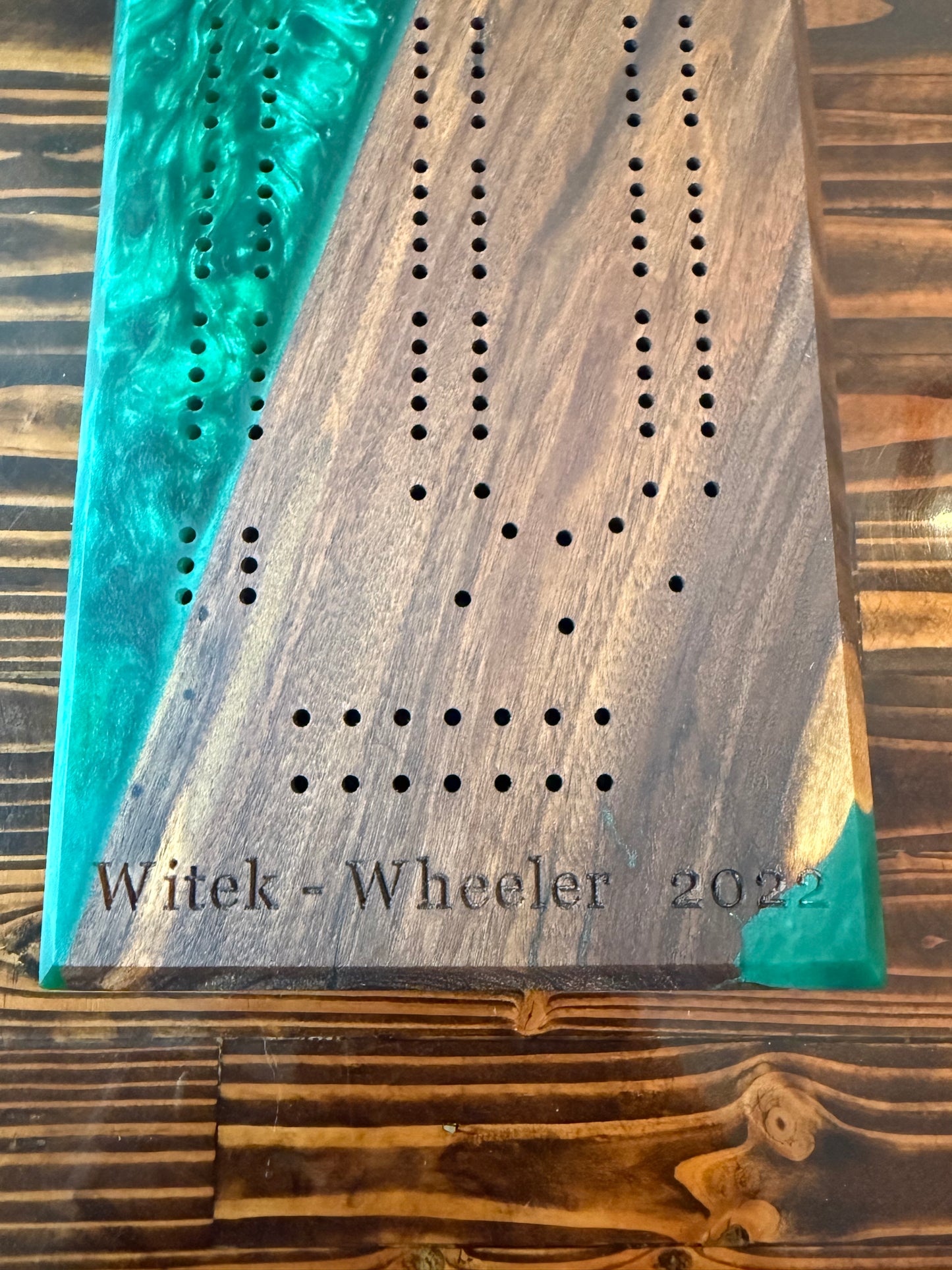 Custom Resin and Wood Cribbage Board