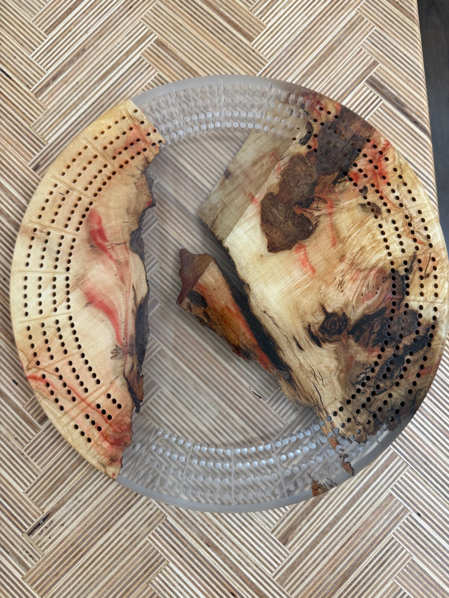 Custom Resin and Wood 12" Round Cribbage Board