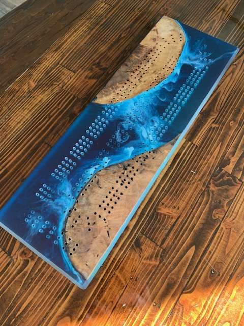 Custom Ocean Resin and Wood Cribbage Board image 3