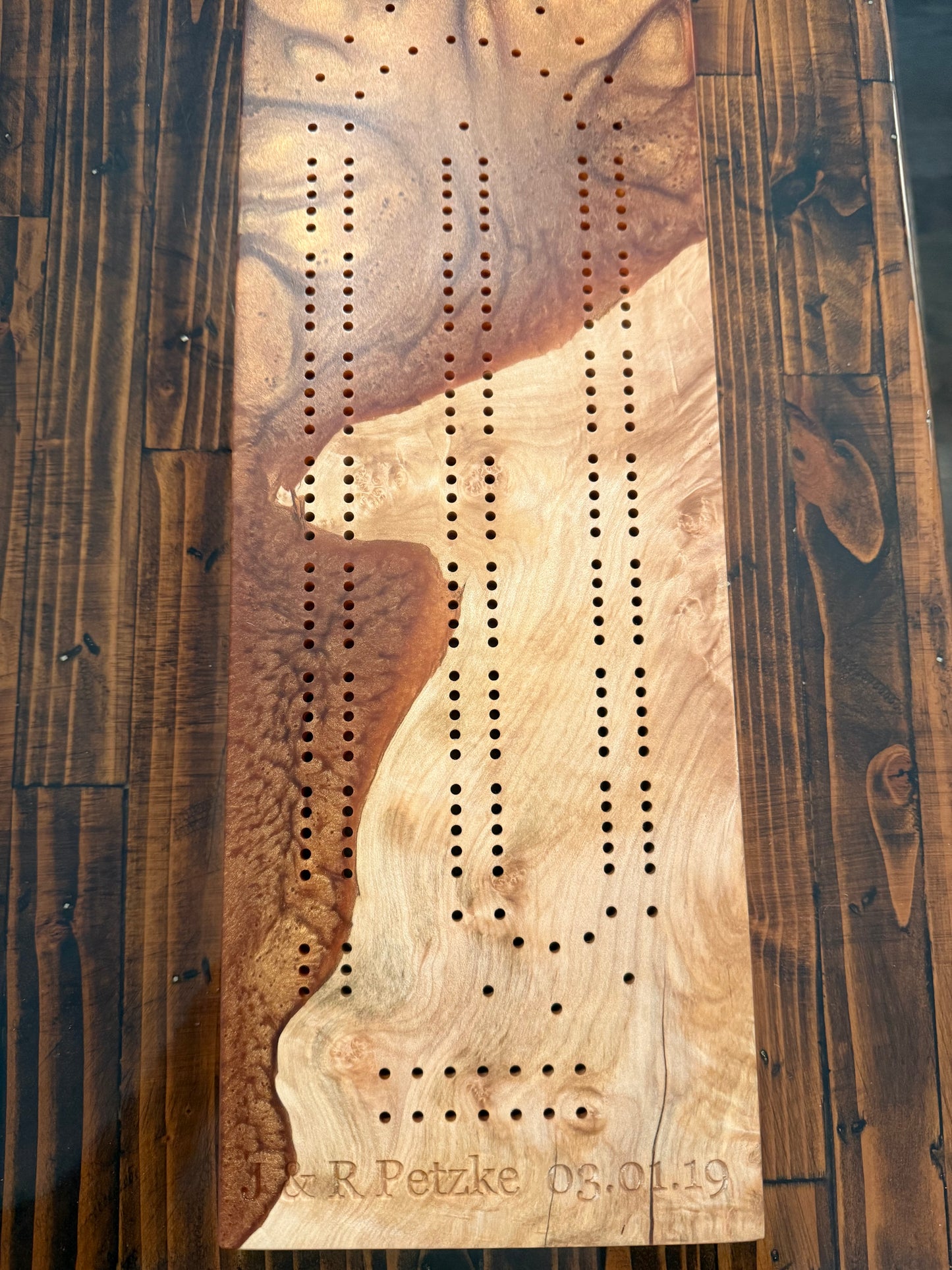 Custom Resin and Wood Cribbage Board