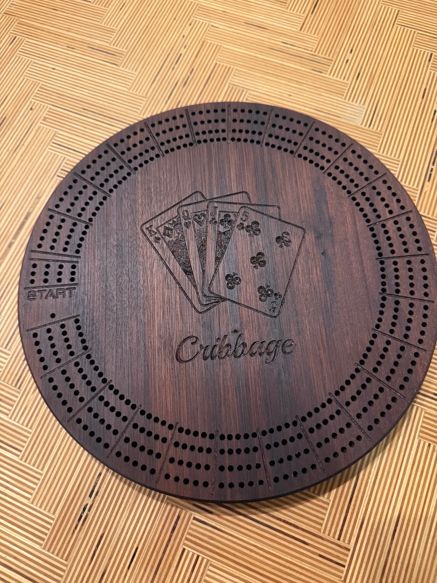 Custom Resin and Wood 12" Round Cribbage Board