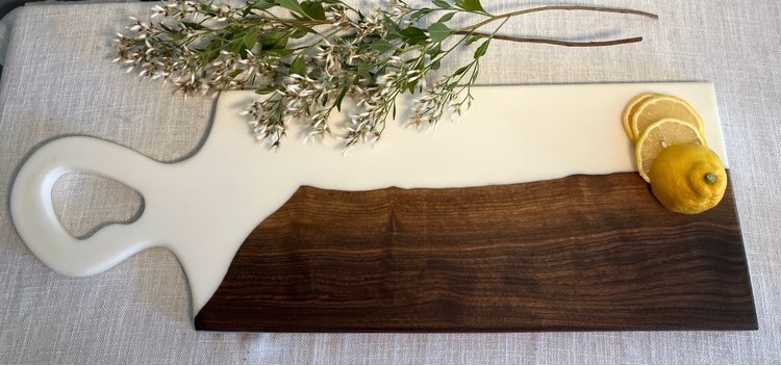 White Resin and Walnut Wood Long Charcuterie Board image 1