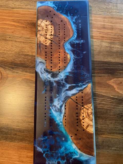 Custom Ocean Resin and Wood Cribbage Board image 4