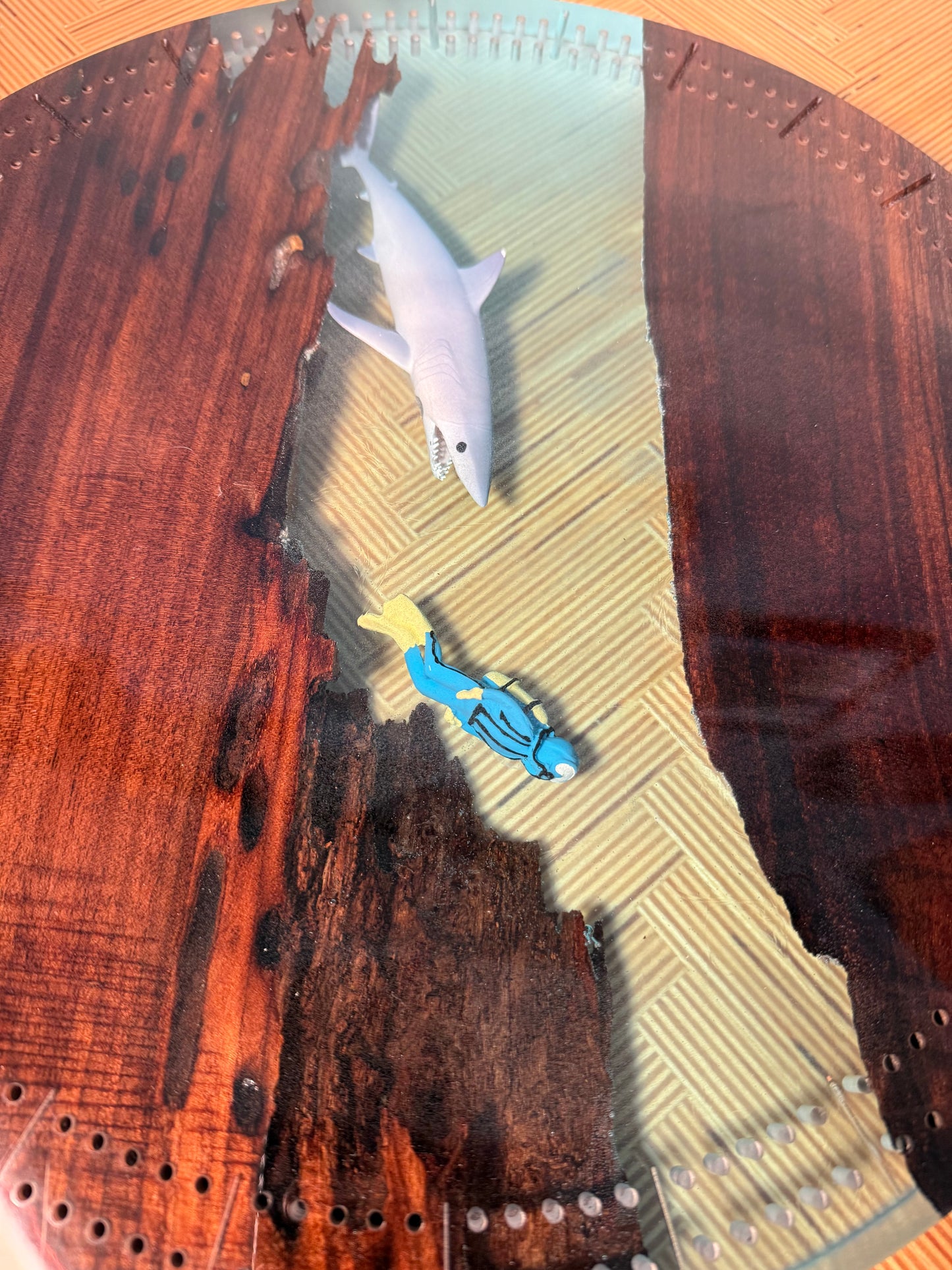 Custom Resin and Wood 12" Round Cribbage Board
