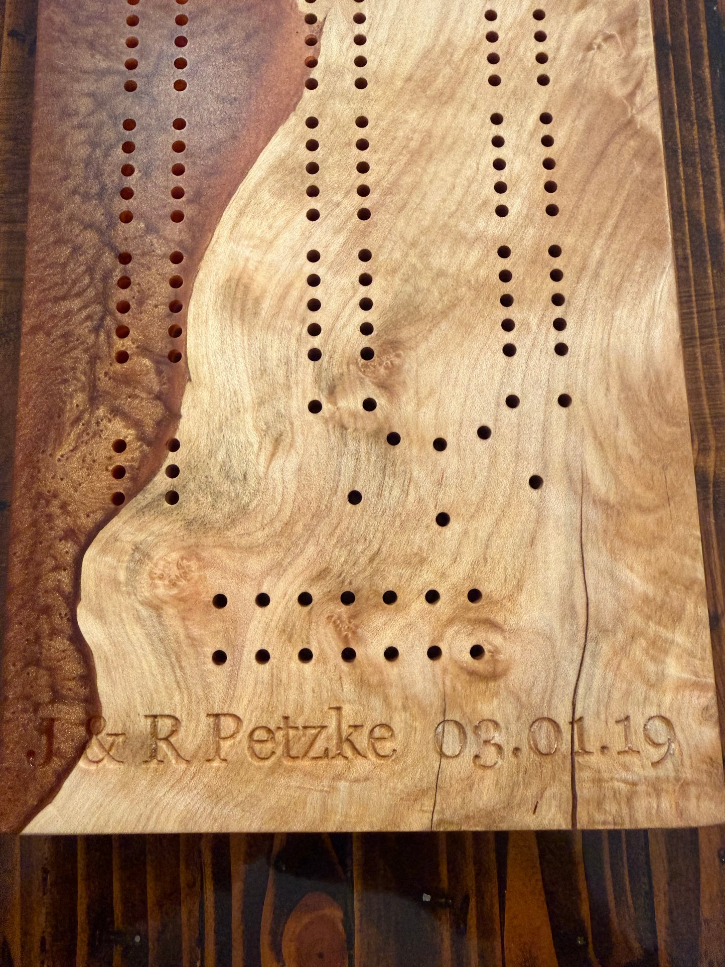 Custom Resin and Wood Cribbage Board