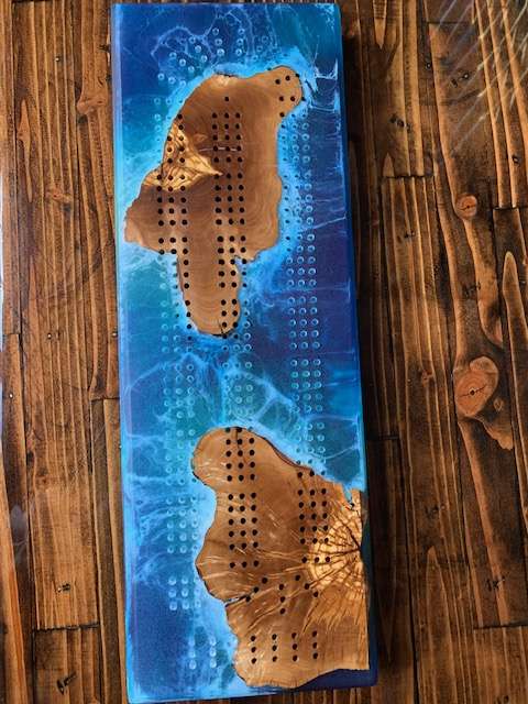 Custom Ocean Resin and Wood Cribbage Board image 5
