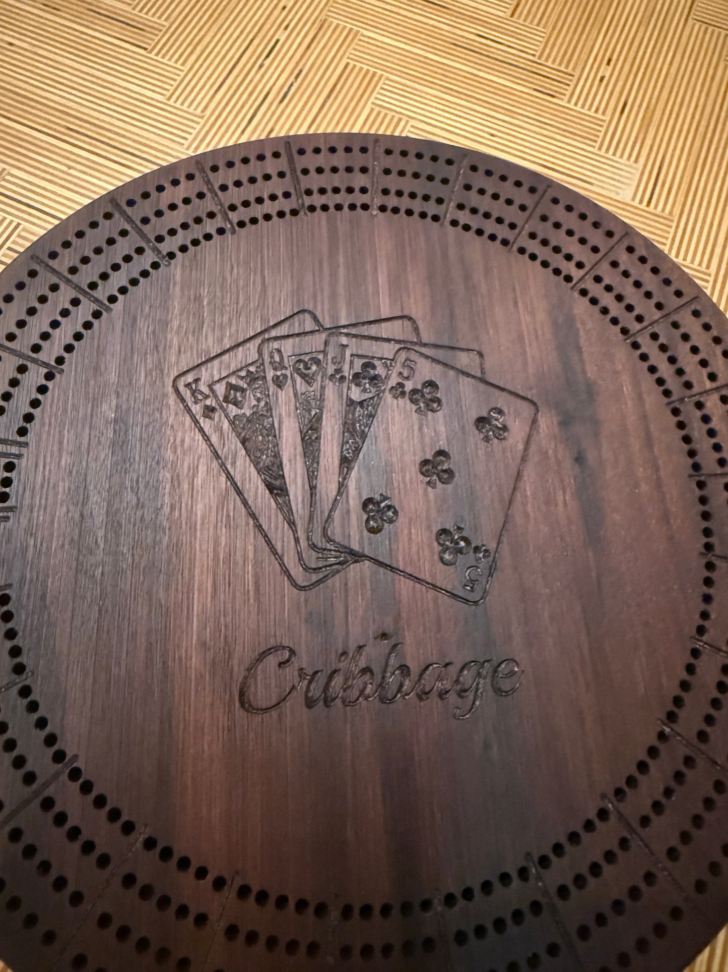 Custom Resin and Wood 12" Round Cribbage Board