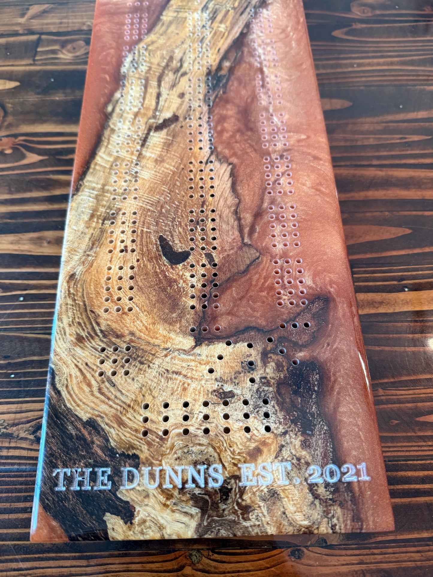 Custom Resin and Wood Cribbage Board
