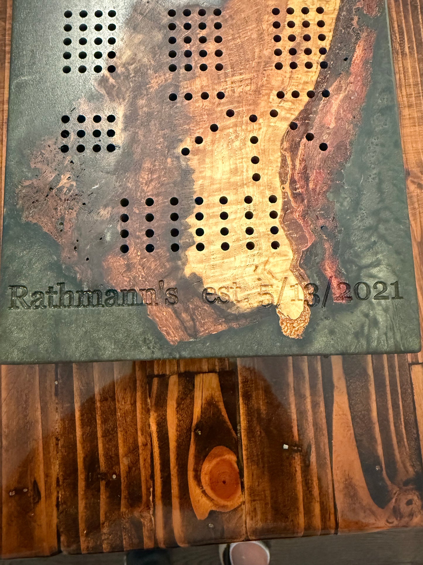 Custom Resin and Wood Cribbage Board