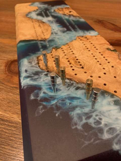Custom Ocean Resin and Wood Cribbage Board image 6