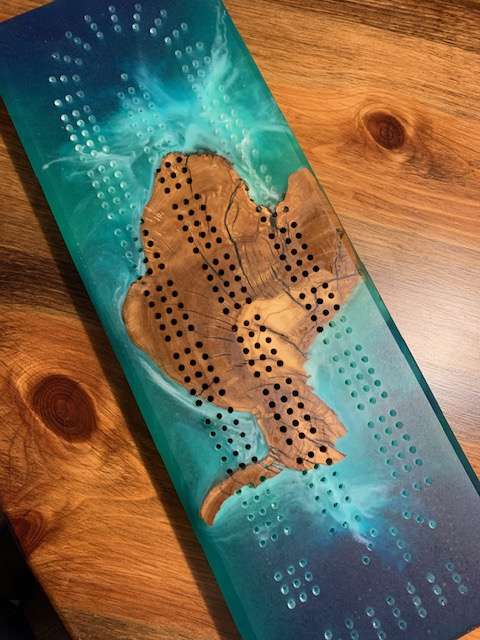 Custom Ocean Resin and Wood Cribbage Board image 2