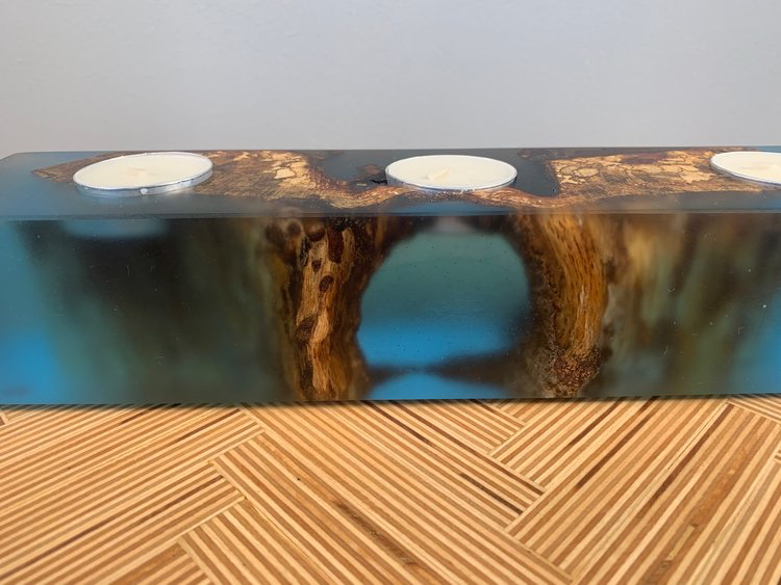 Custom Resin and Wood Candle Holder image 1